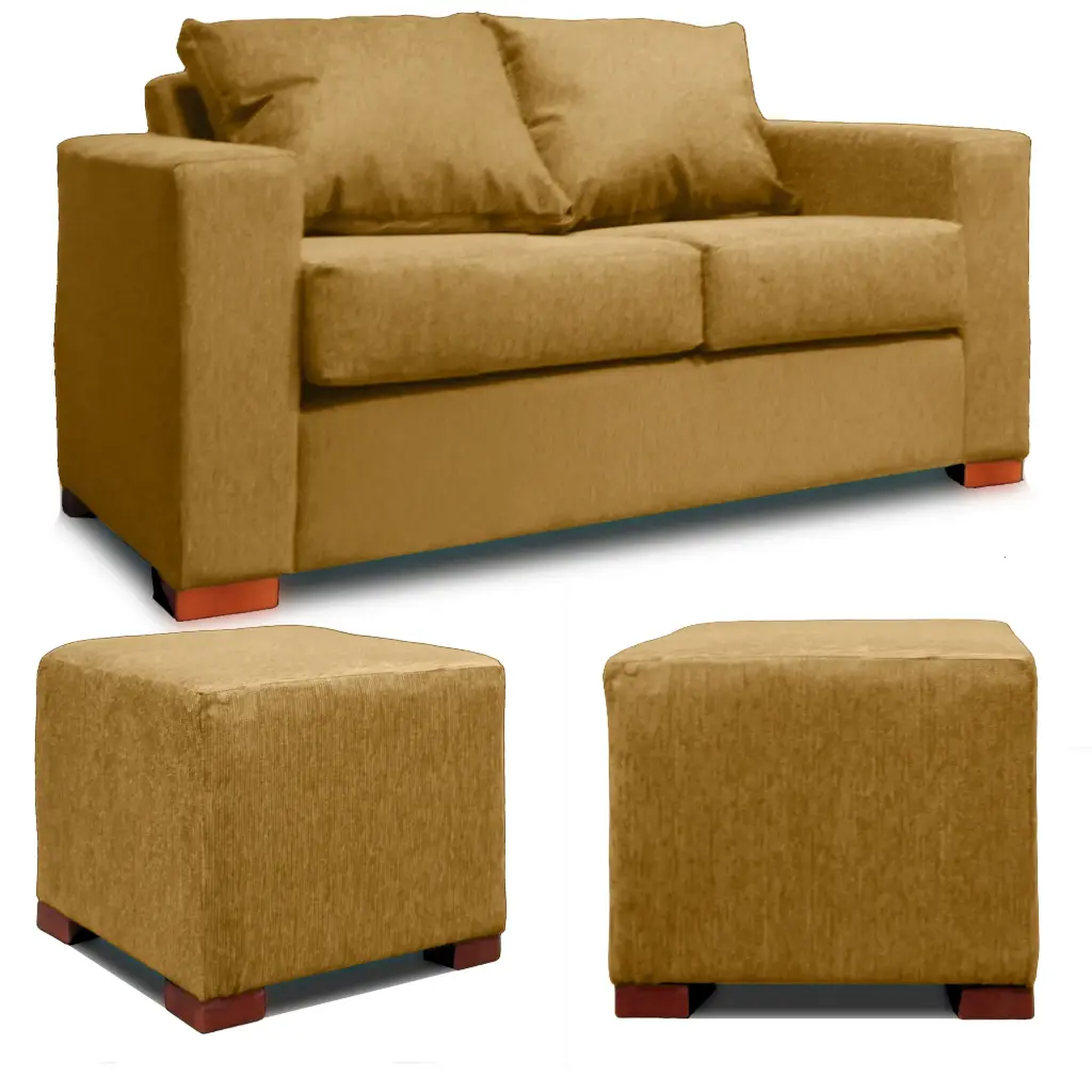 SOFA 2 CUERPOS + 2 POUF BEIGE DKORA MODELO CEDRIC