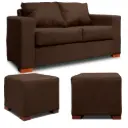 SOFA 2 CUERPOS + 2 POUF EN COLOR CAFE DKORA MODELO CEDRIC