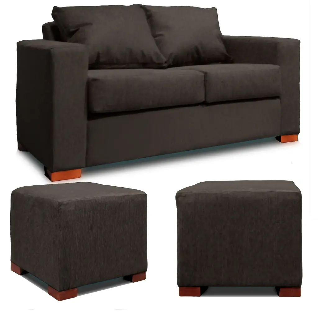 SOFA 2 CUERPOS + 2 POUF GRIS DKORA MODELO CEDRIC