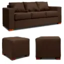 SOFA 3 CUERPOS + 2 POUF EN COLOR CAFE DKORA MODELO CEDRIC