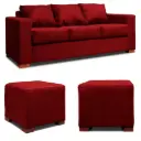 SOFA 3 CUERPOS + 2 POUF EN COLOR ROJO DKORA MODELO CEDRIC