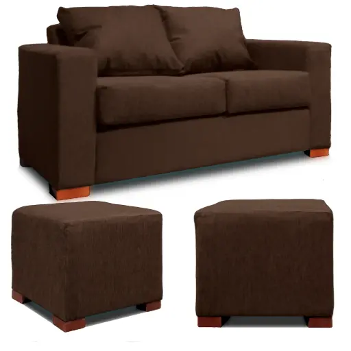 [DKO106380] SOFA 2 CUERPOS + 2 POUF EN COLOR CAFE DKORA MODELO CEDRIC