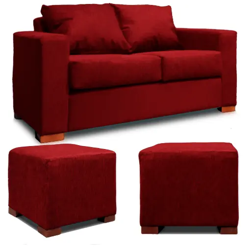 [DKO106700] SOFA 2 CUERPOS + 2 POUF EN COLOR ROJO DKORA MODELO CEDRIC