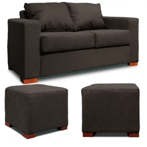 [DKO106620] SOFA 2 CUERPOS + 2 POUF GRIS DKORA MODELO CEDRIC
