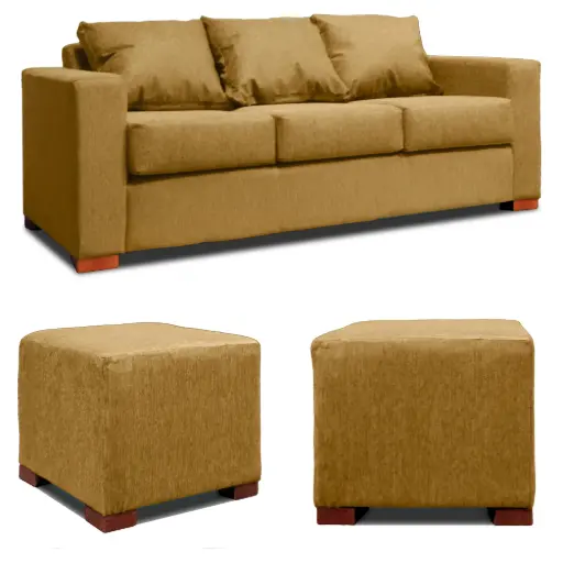 [DKO104460] SOFA 3 CUERPOS + 2 POUF BEIGE DKORA MODELO CEDRIC
