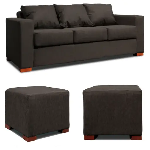 [DKO104620] SOFA 3 CUERPOS + 2 POUF GRIS DKORA MODELO CEDRIC